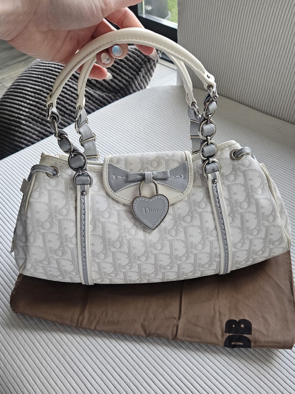 Christian Dior Vintage 2007 Romantique Trotter Handbag Grey & White